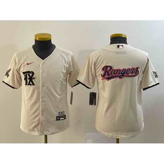 Youth Texas Rangers Cream Team Big Logo 2023 City Connect Stitched Baseball Jersey